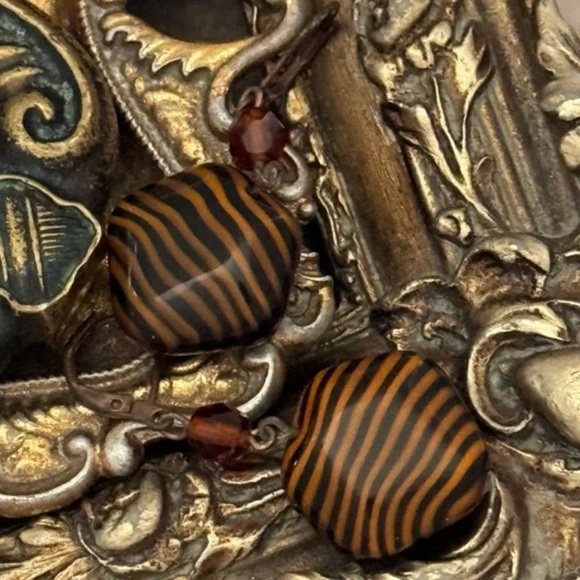 ANTHROPOLOGIE • Tiger Jungle Boho Stone Earrings - Picture 3 of 3